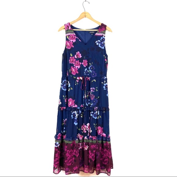 Roz & Ali | Floral Tiered Hem Chiffon Midi Dress - Picture 2 of 10